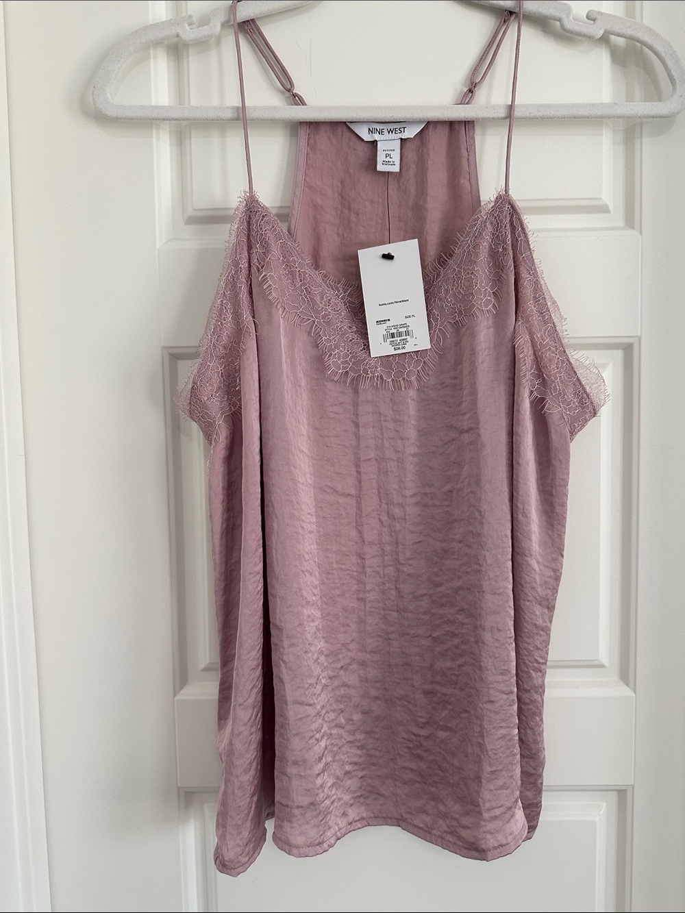 Nine West Dusty Rose Satin Lace-Trim Cami
